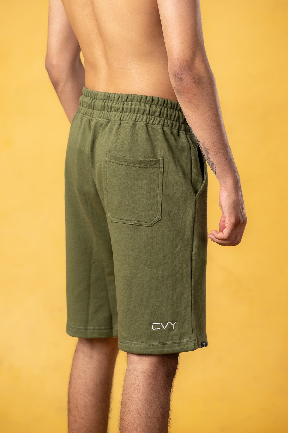 CRKSOLY. Men Military Green Cotton Sweatshort, product photo 6
