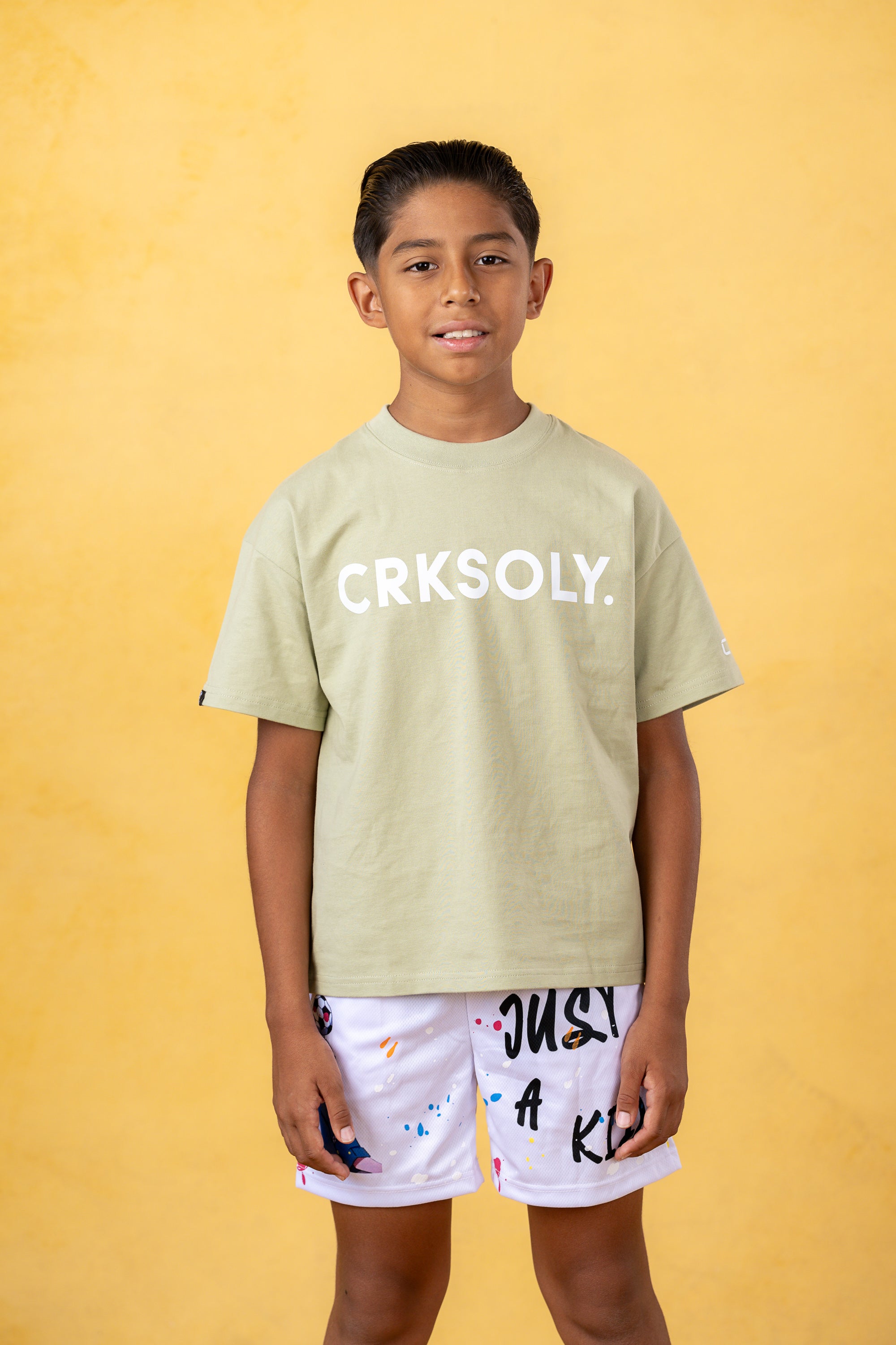 CRKSOLY. Youth Olive Green Streetwear Tee, product photo 1