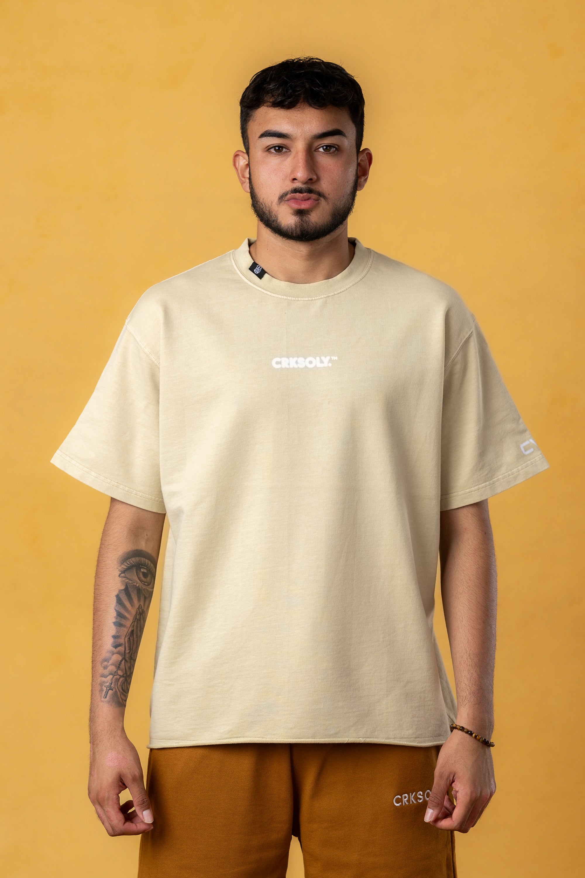 CRKSOLY. Men Oversize Cream Blur Cotton Tee, product photo 1