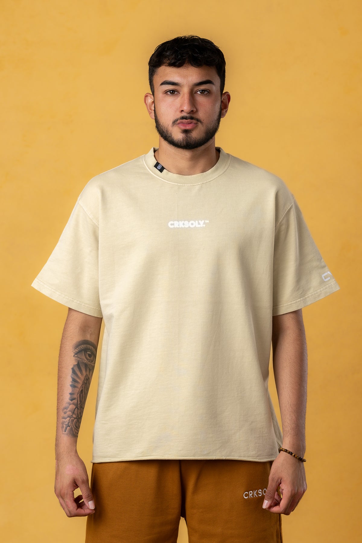 CRKSOLY. Men Oversize Cream Blur Cotton Tee, product photo 1