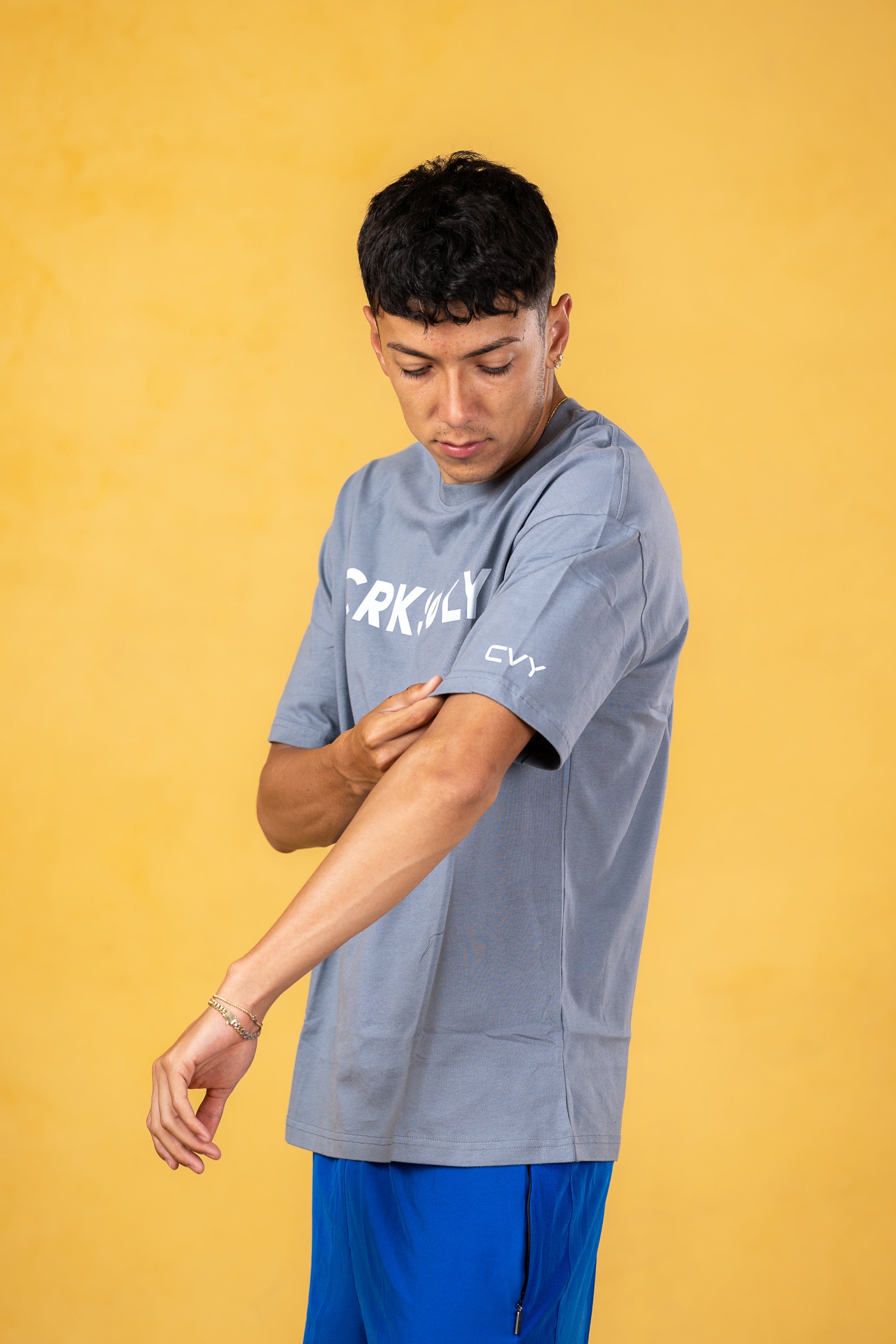 CRKSOLY. Men Blue Cotton Tee, product photo 3