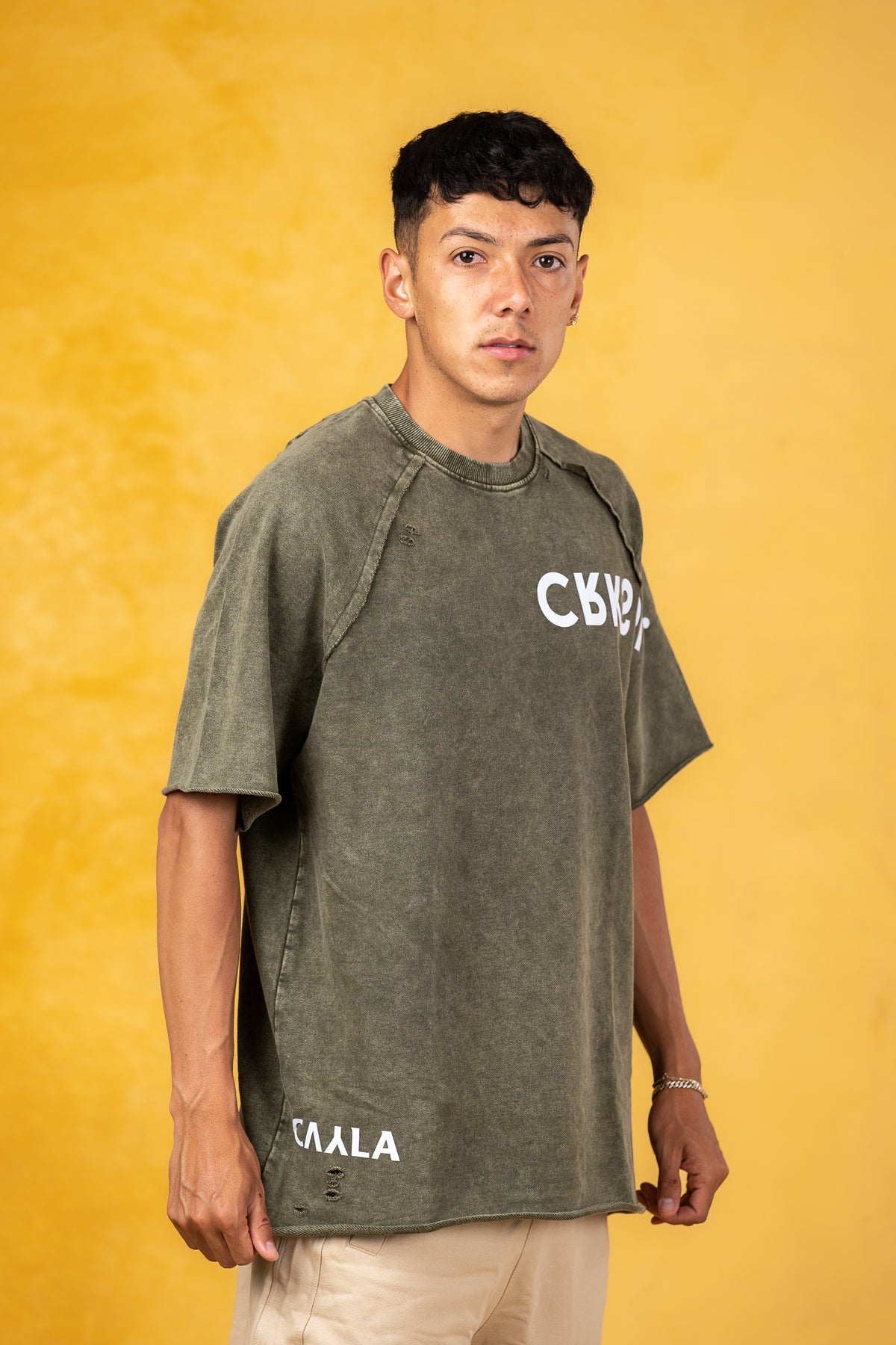 CRKSOLY. Men x CVYLA Green Oversize Tee, product photo 3