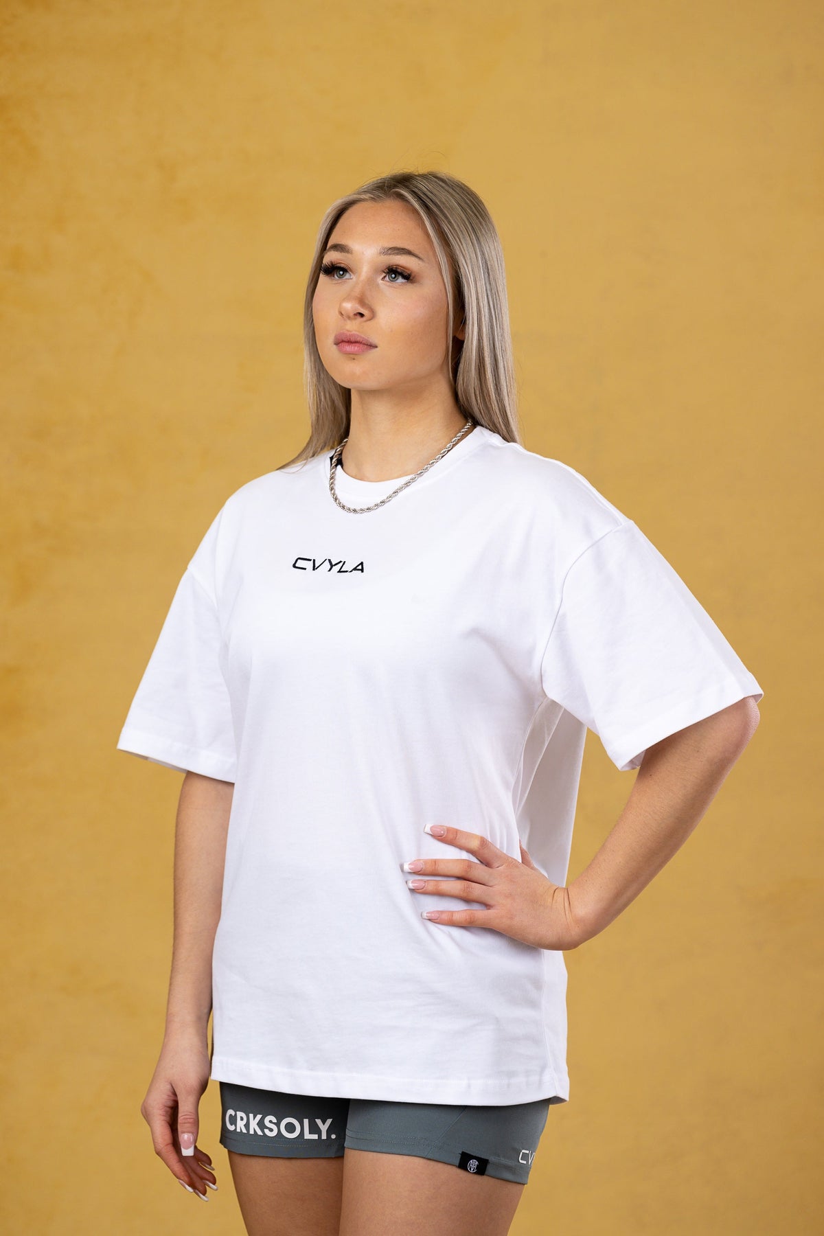 CVYLA Women White Embroidered Tee, product photo 1