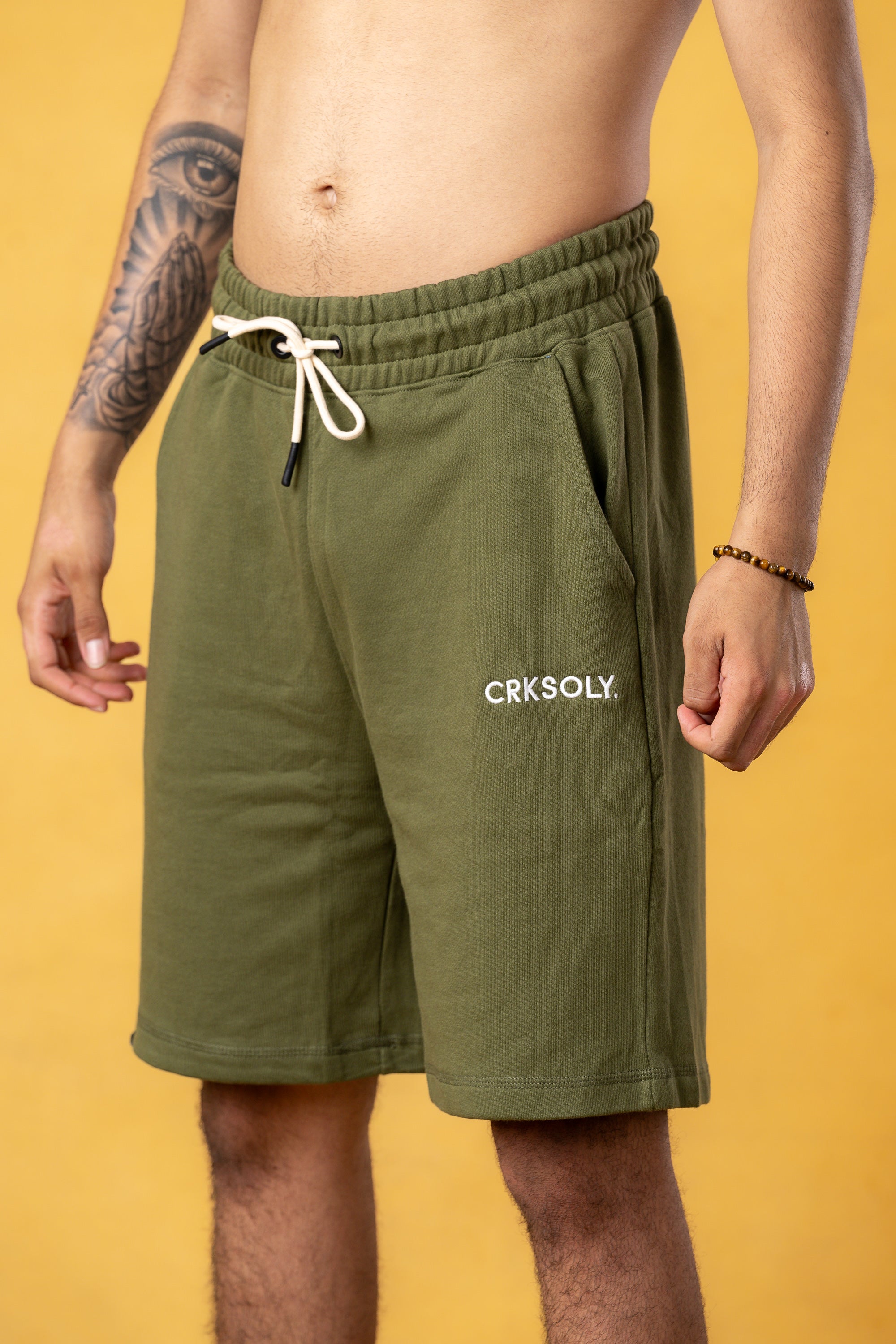 CRKSOLY. Men Military Green Cotton Sweatshort, product photo 4