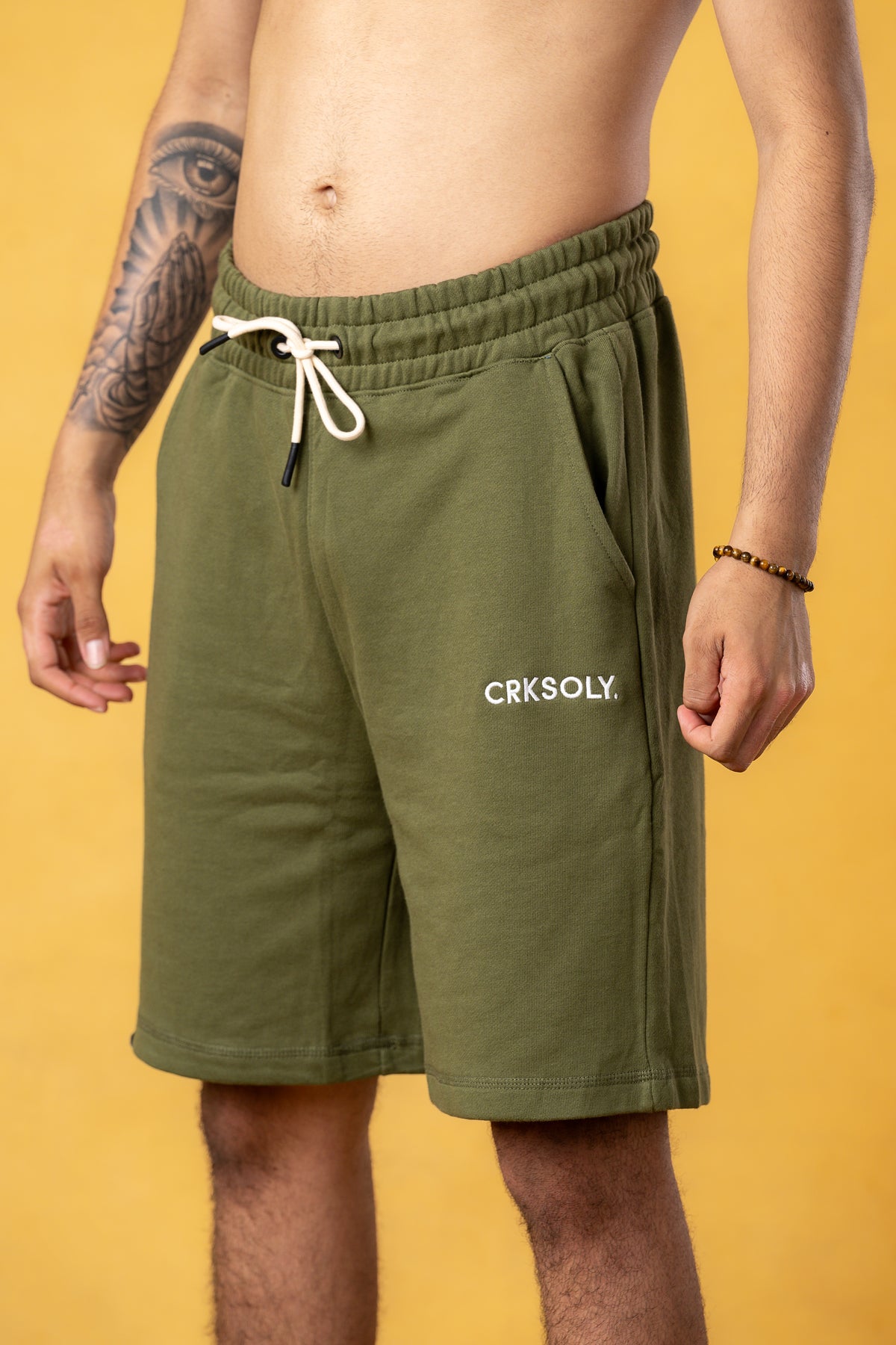 CRKSOLY. Men Military Green Cotton Sweatshort, product photo 4