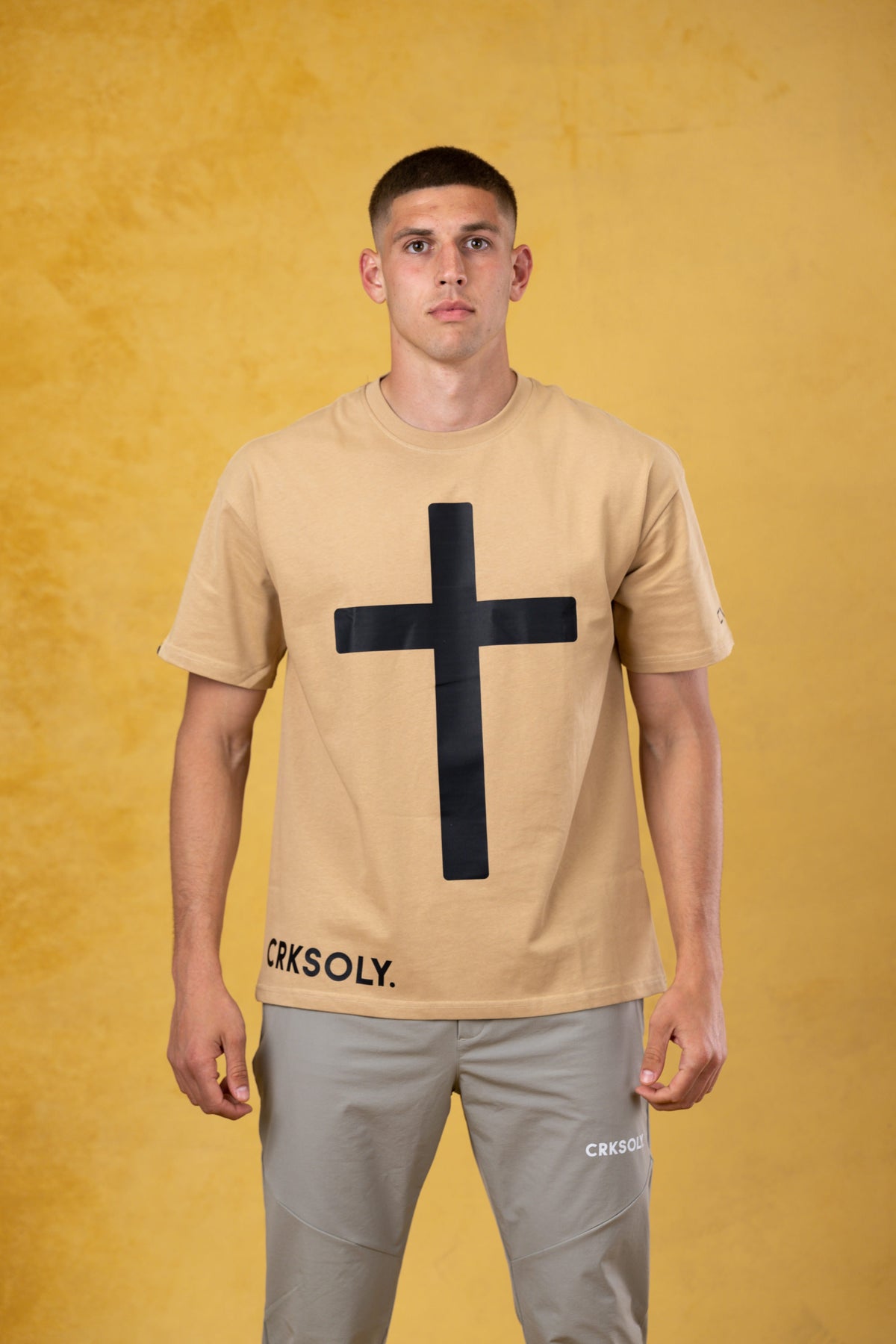CRKSOLY. Men Faith Tan Oversize Tee, product photo 1