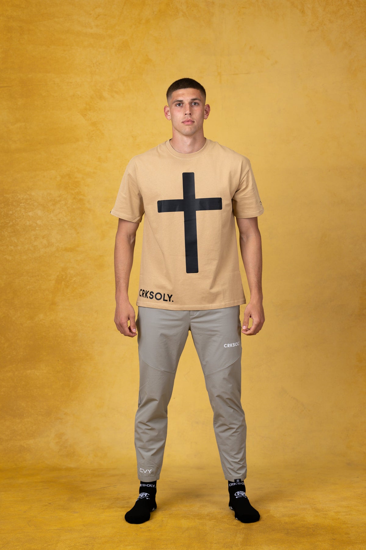 CRKSOLY. Men Faith Tan Oversize Tee, product photo 3