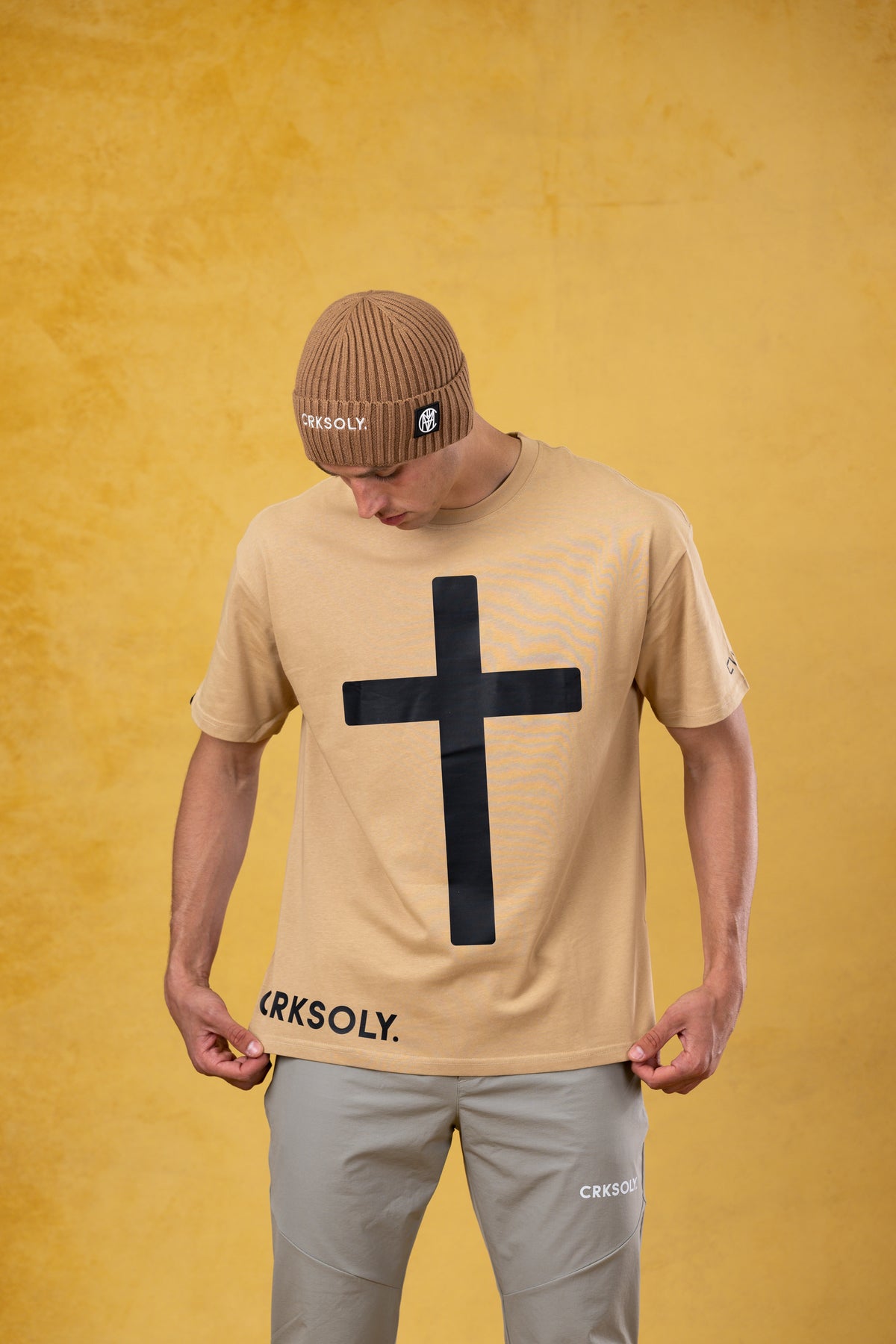 CRKSOLY. Men Faith Tan Oversize Tee, product photo 4