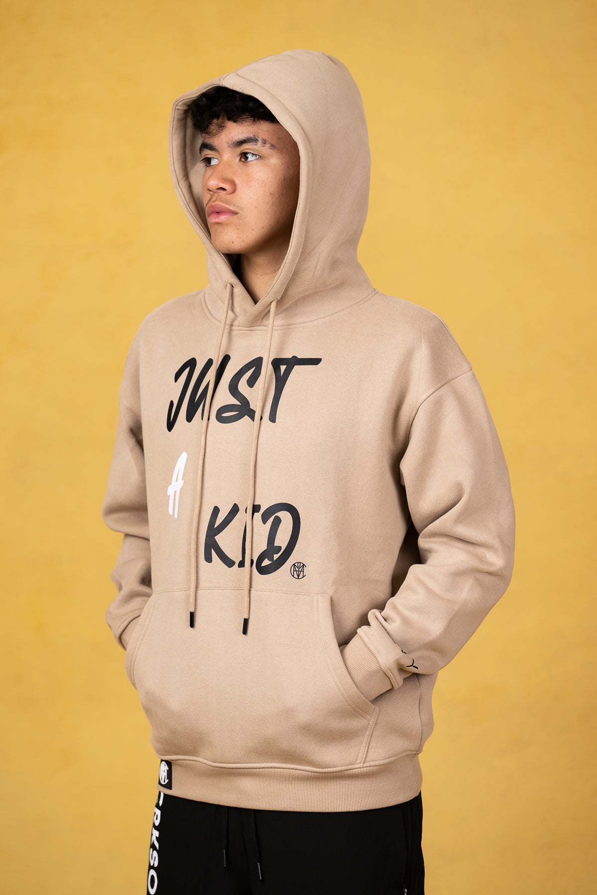 JUST A KID. Sand Youth Hoodie, product photo 3