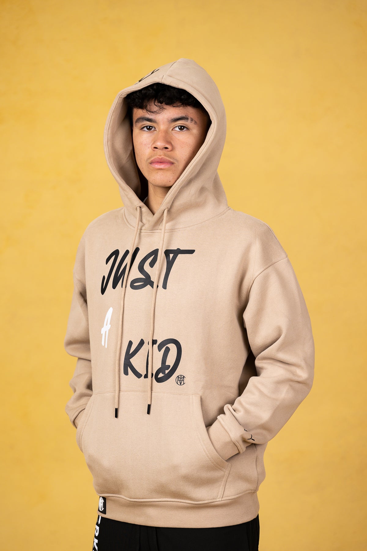 JUST A KID. Sand Youth Hoodie, product photo 1