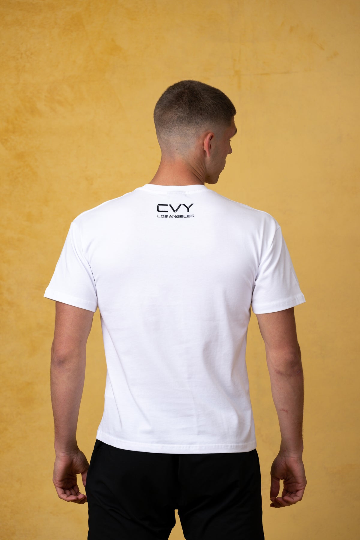 CVYLA Men White Embroidered Tee, product photo 3