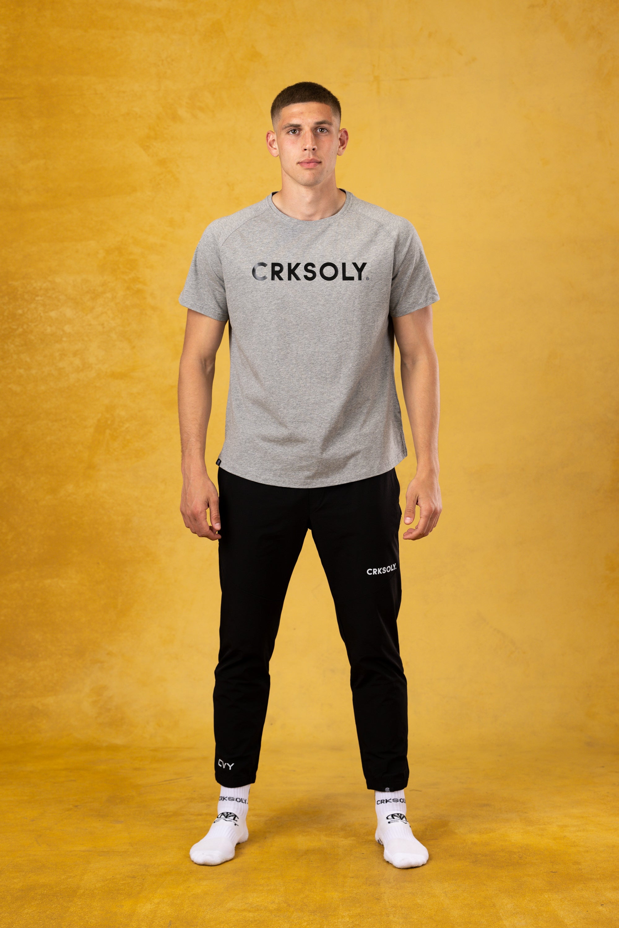 CRKSOLY. Men Gray Cotton-Elastic Tee, product photo 4