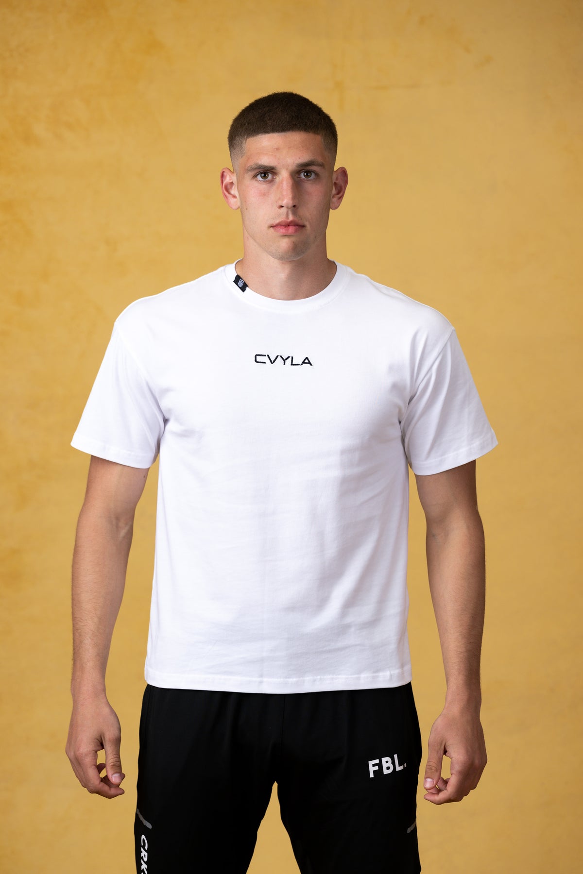 CVYLA Men White Embroidered Tee, product photo 1