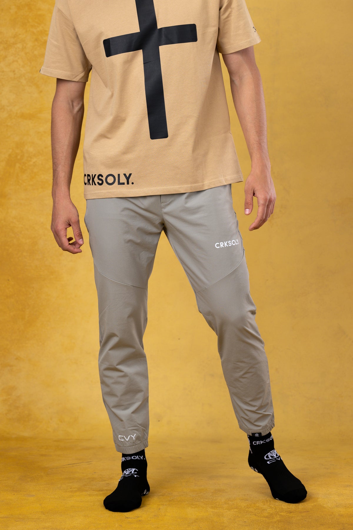CRKSOLY. Men Tan Windbreaker Pants, product photo 4