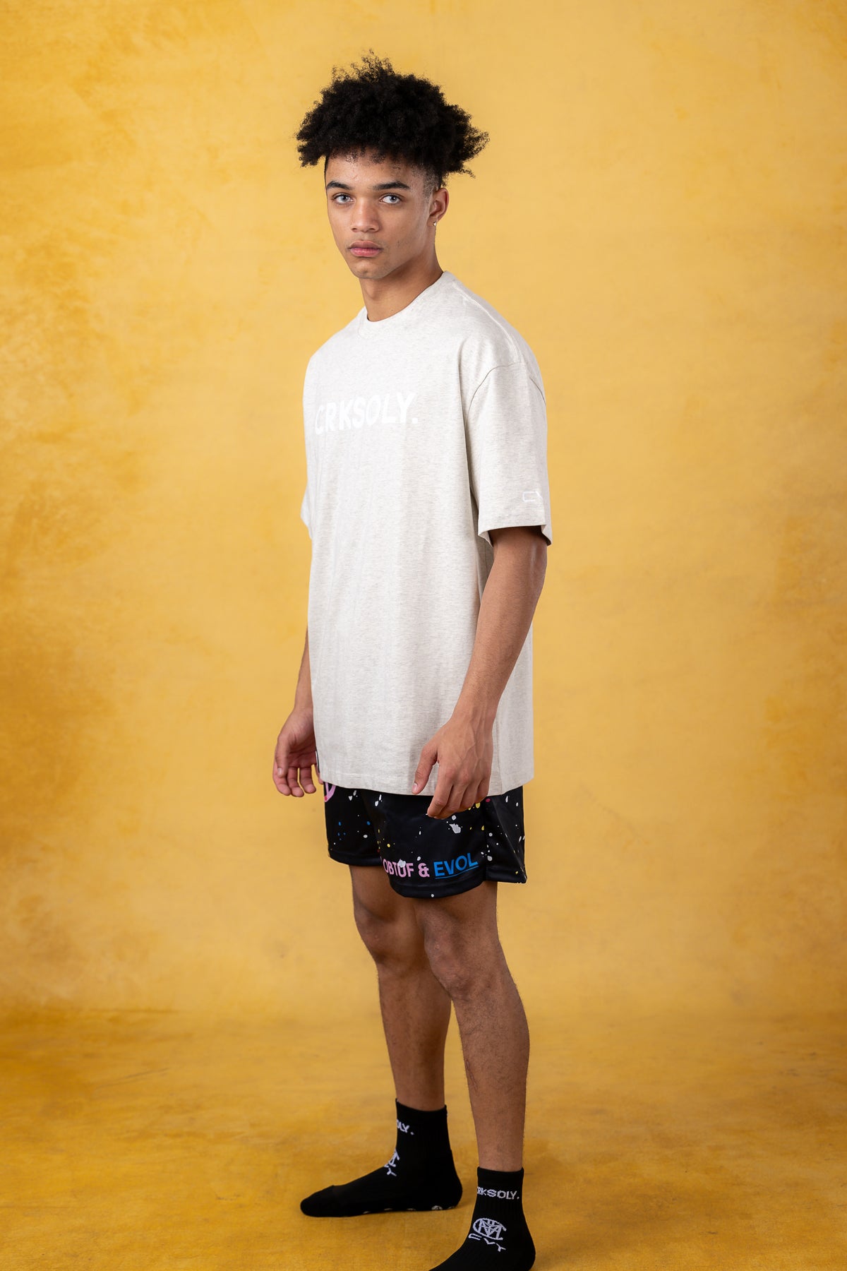 CRKSOLY. Men Oat Gray Oversize Tee, product photo 3