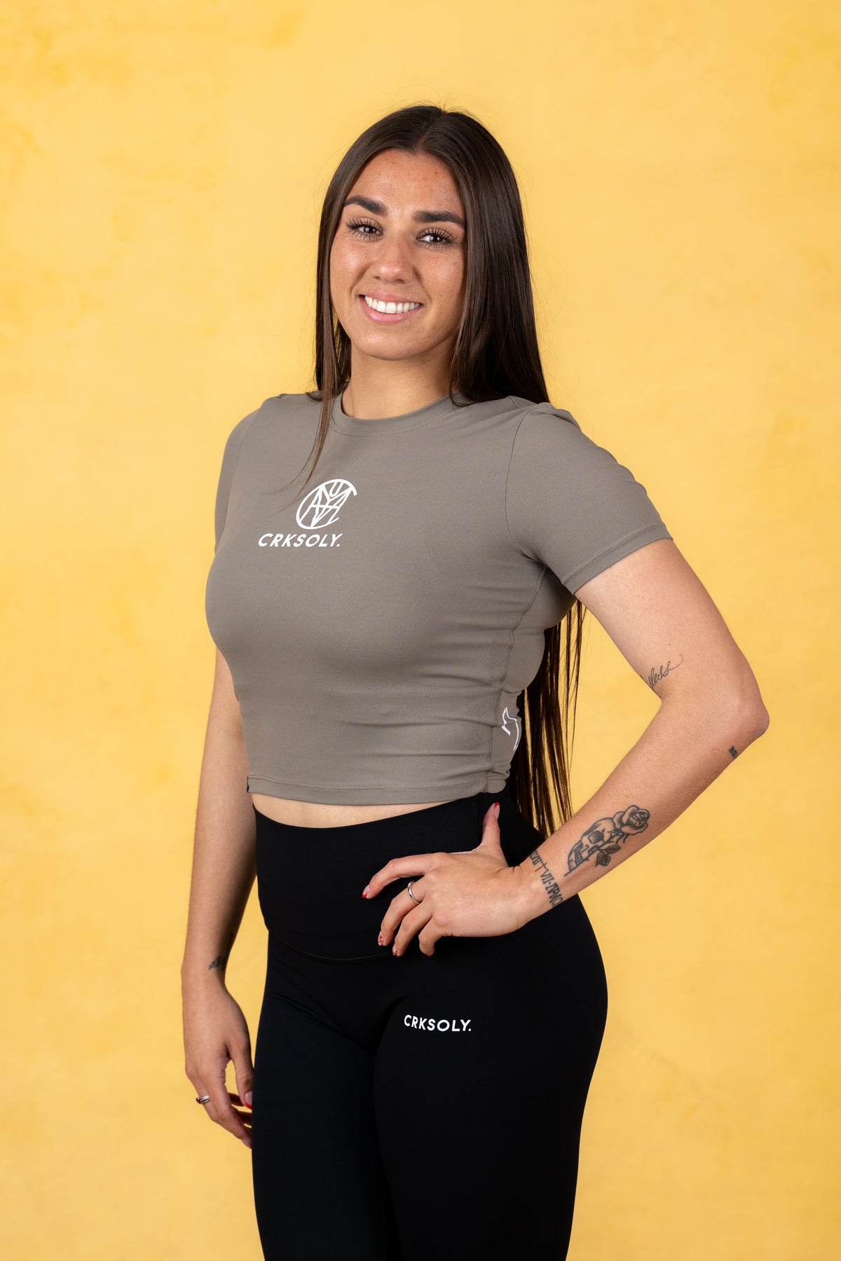CRKSOLY. Women Military Green Silk Training Top, product photo 3