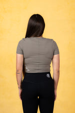 CRKSOLY. Women Military Green Silk Training Top