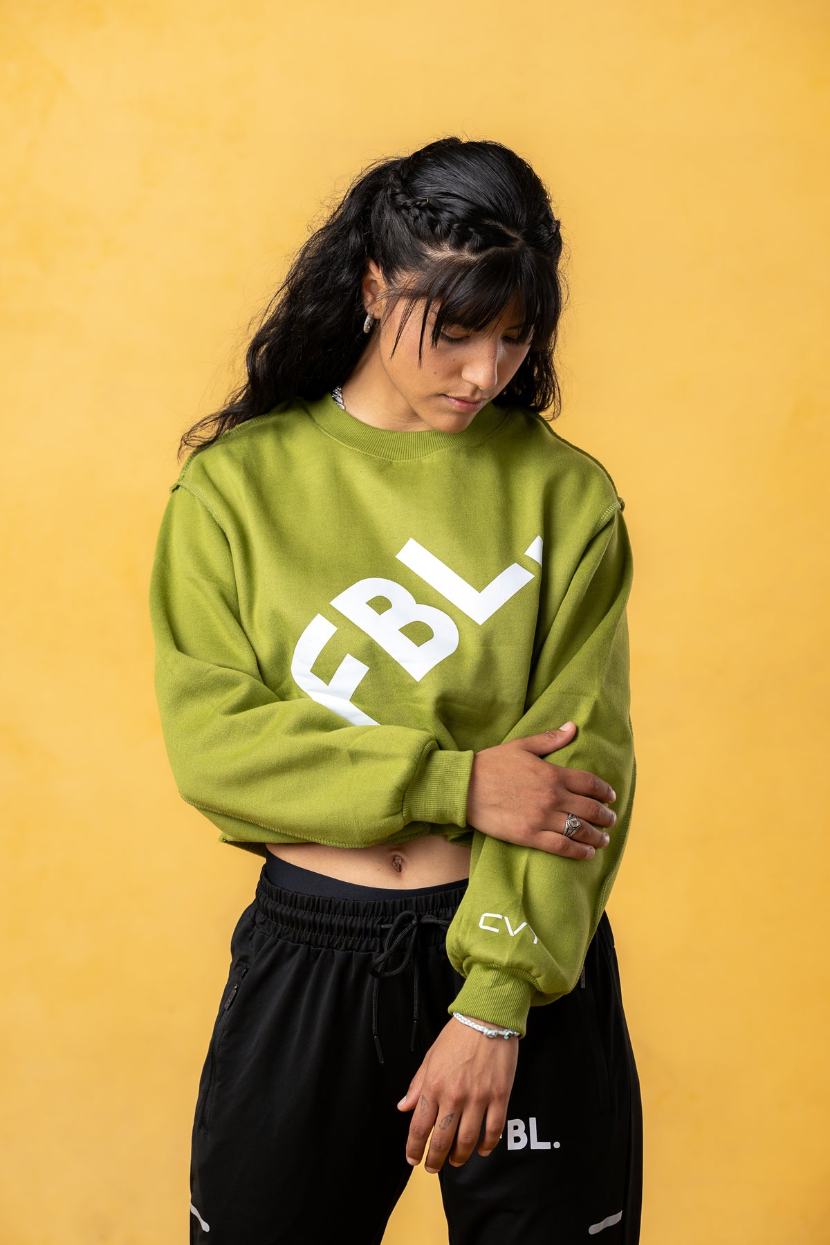 FBL. Women Oversize Match Green Crop-top Crewneck, product photo 3