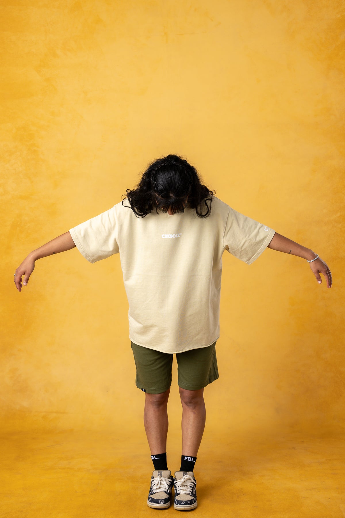 CRKSOLY. Women Oversized Cream Blur Cotton Tee, product photo 6