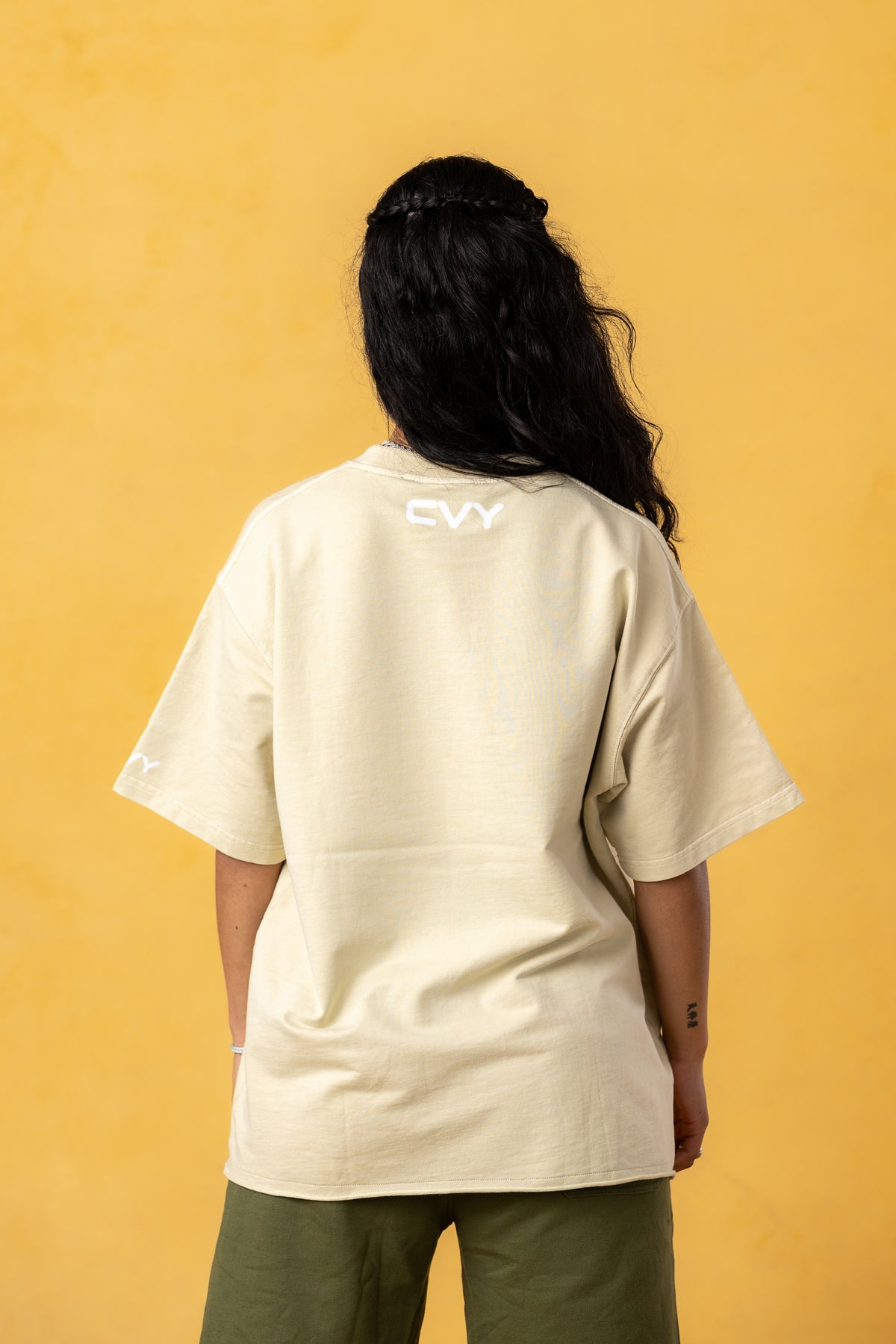 CRKSOLY. Women Oversized Cream Blur Cotton Tee, product photo 8