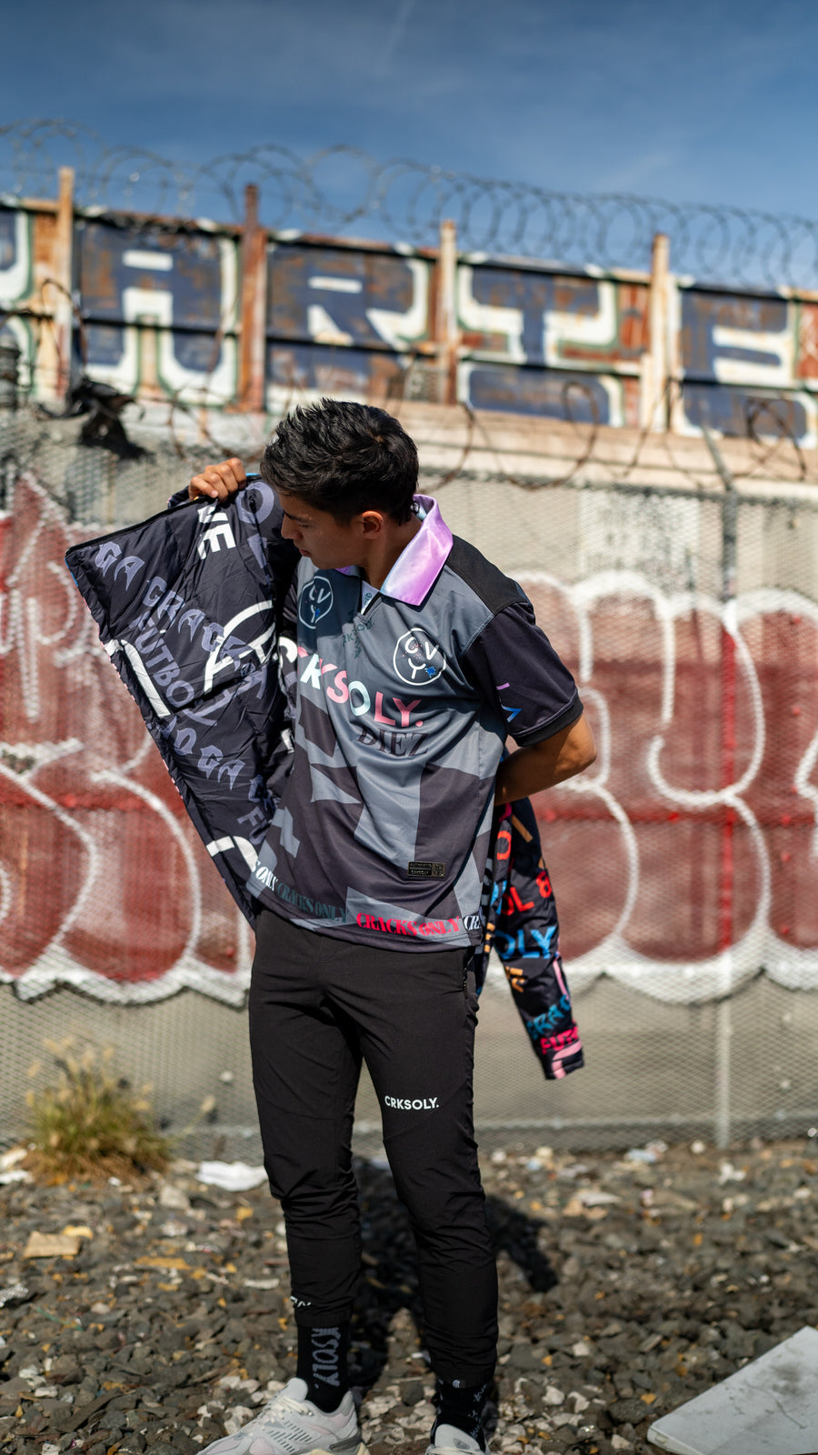 CVY athlete in front of a graffiti wall in Los Angeles