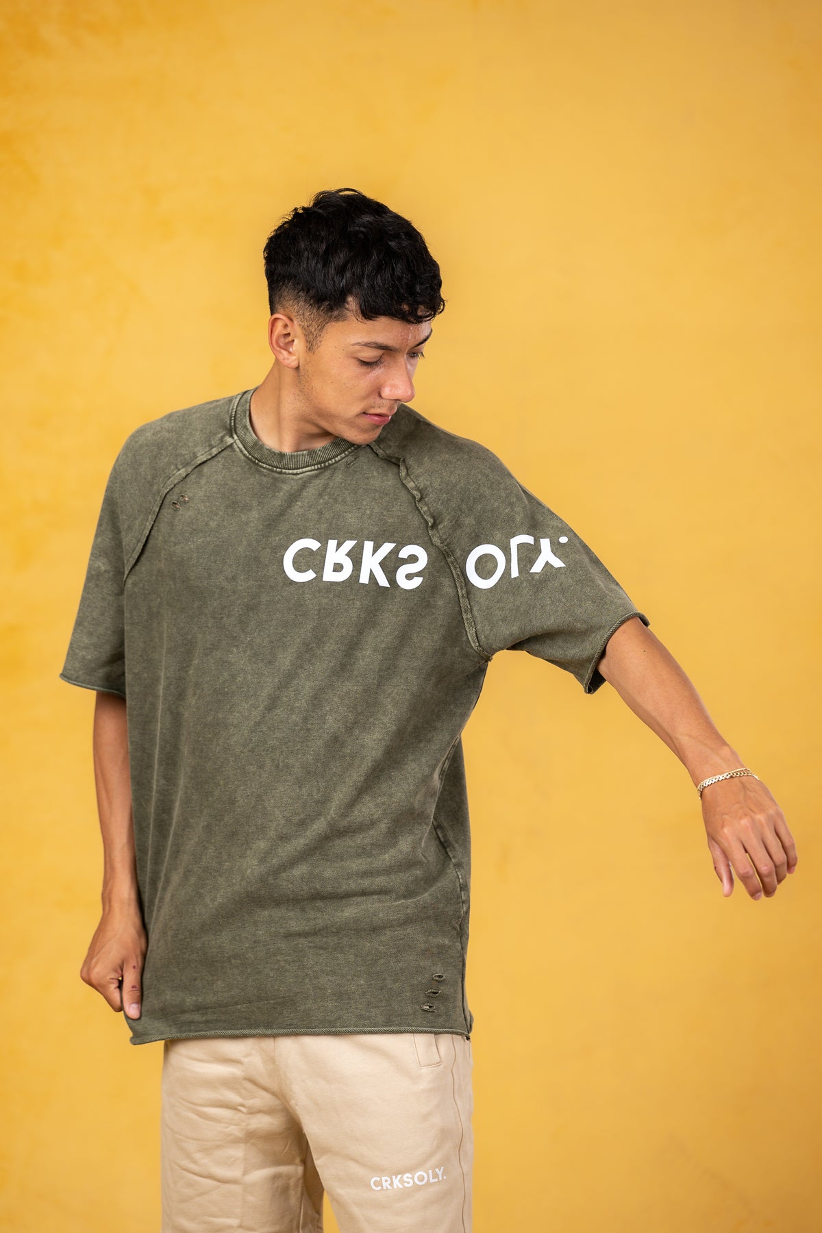 CRKSOLY. Men x CVYLA Green Oversize Tee, product photo 5