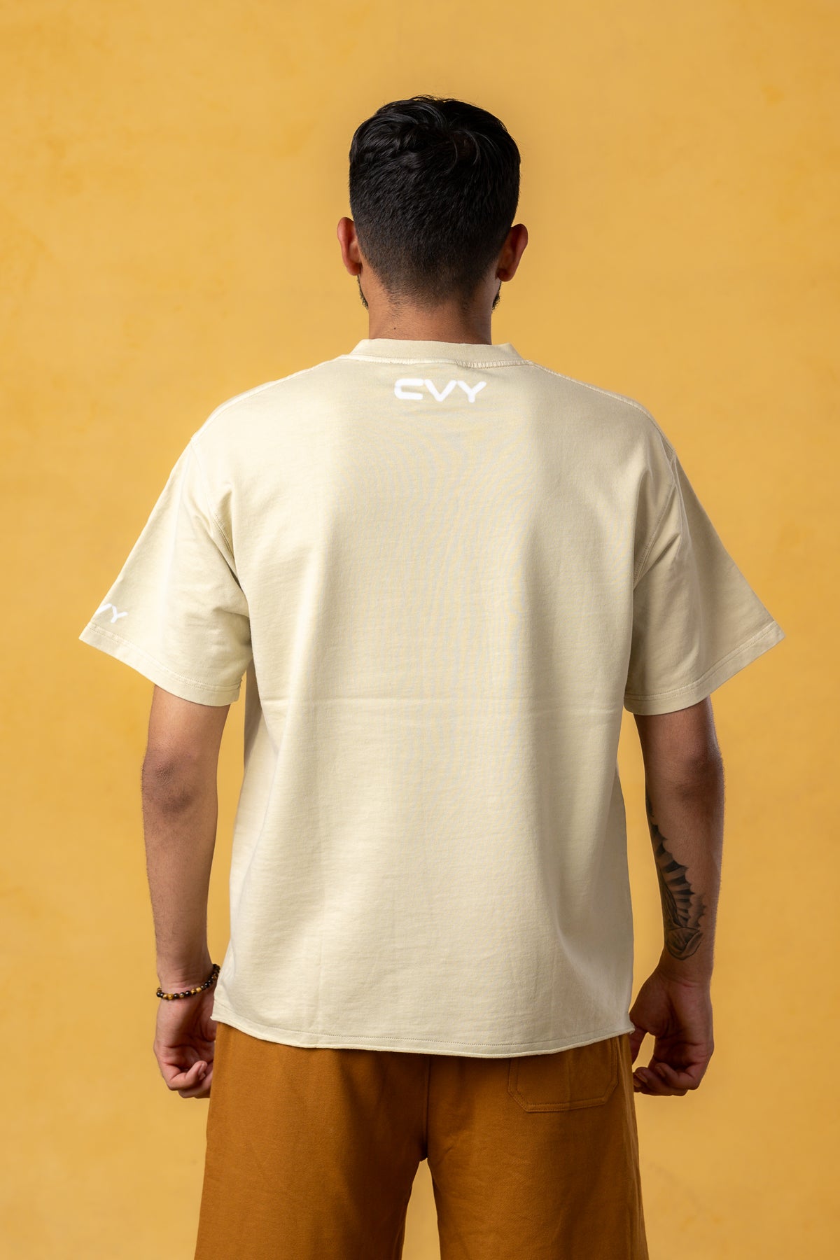 CRKSOLY. Men Oversize Cream Blur Cotton Tee, product photo 7
