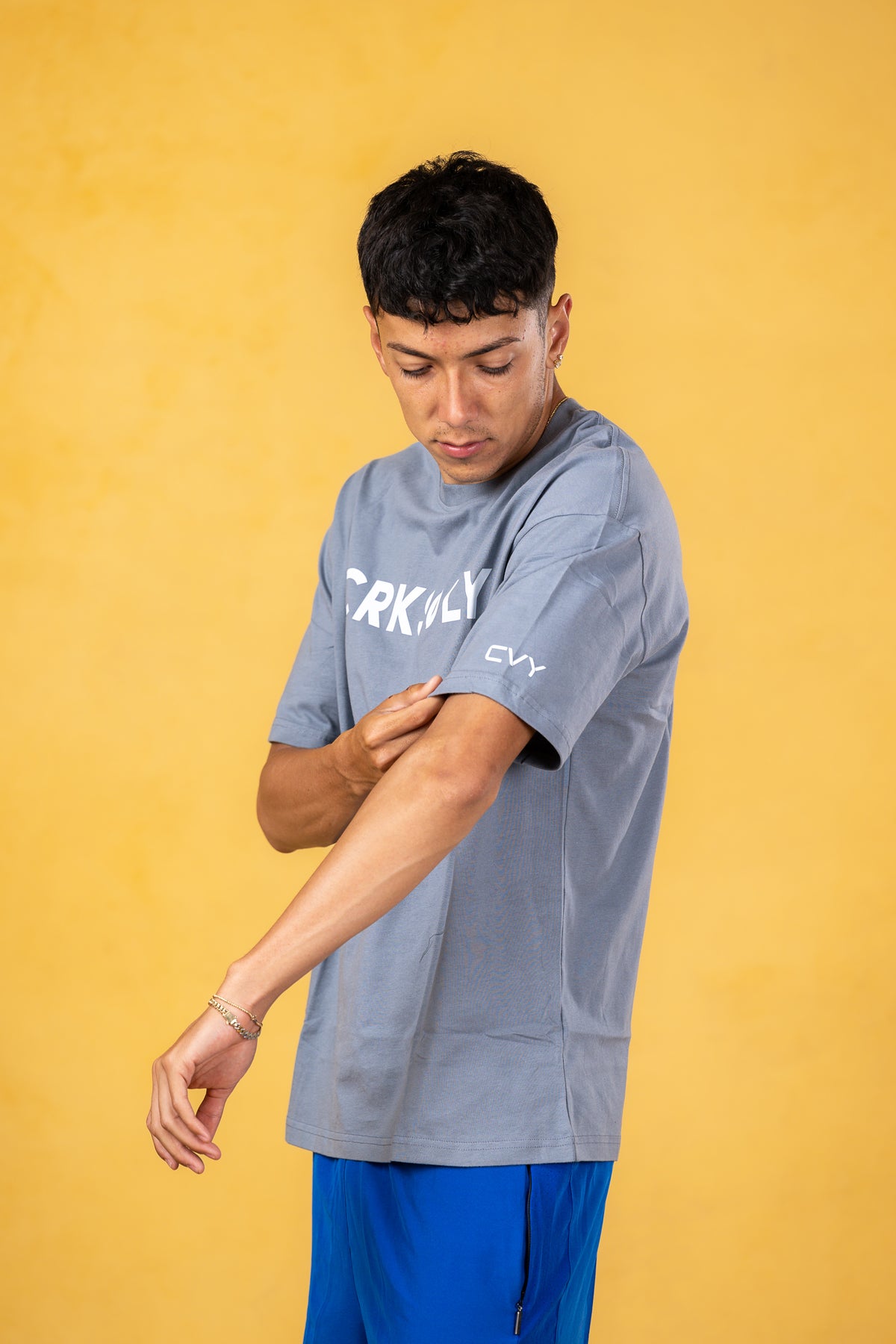 CRKSOLY. Men Blue Cotton Tee, product photo 3