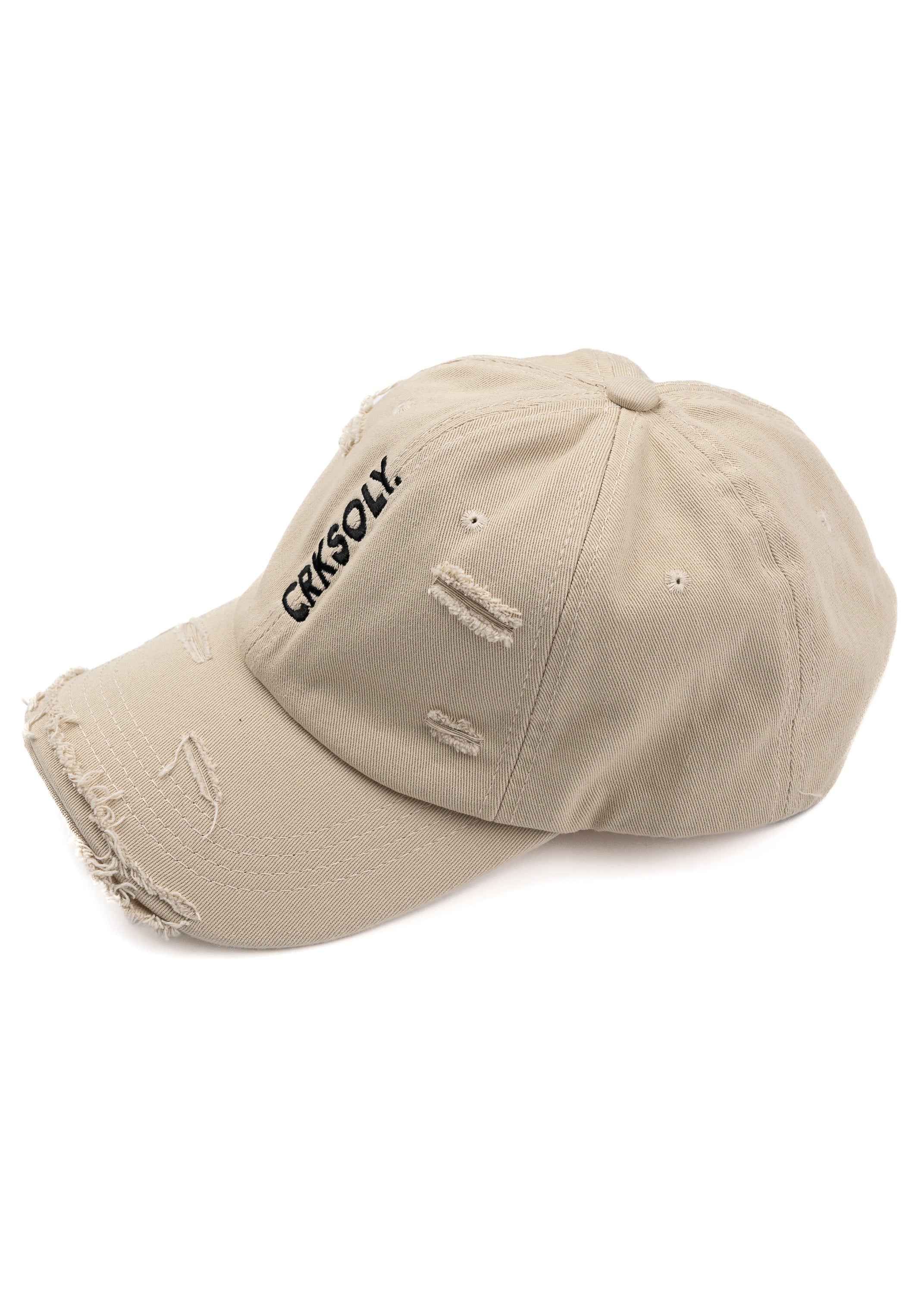 CRKSOLY. Gorra de papá color canela con rotos