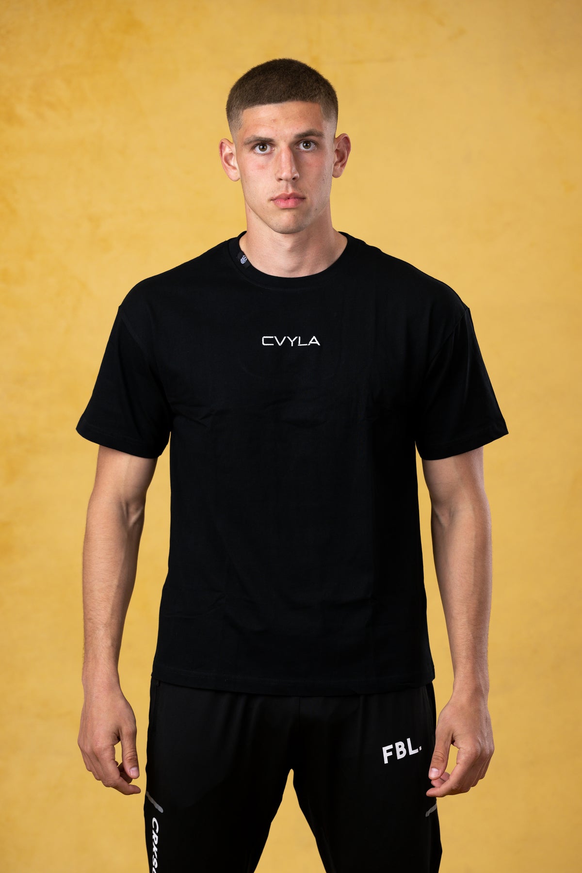 CVYLA Men Black Embroidered Tee, product photo 1