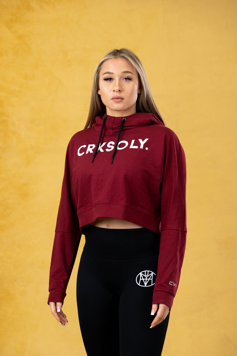 CRKSOLY. Maroon Crop-Top Hoodie