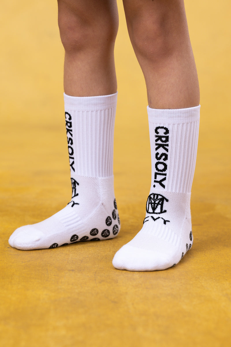 CRKSOLY. Luxury Performance White Training Grip Socks White / Youth 3-7