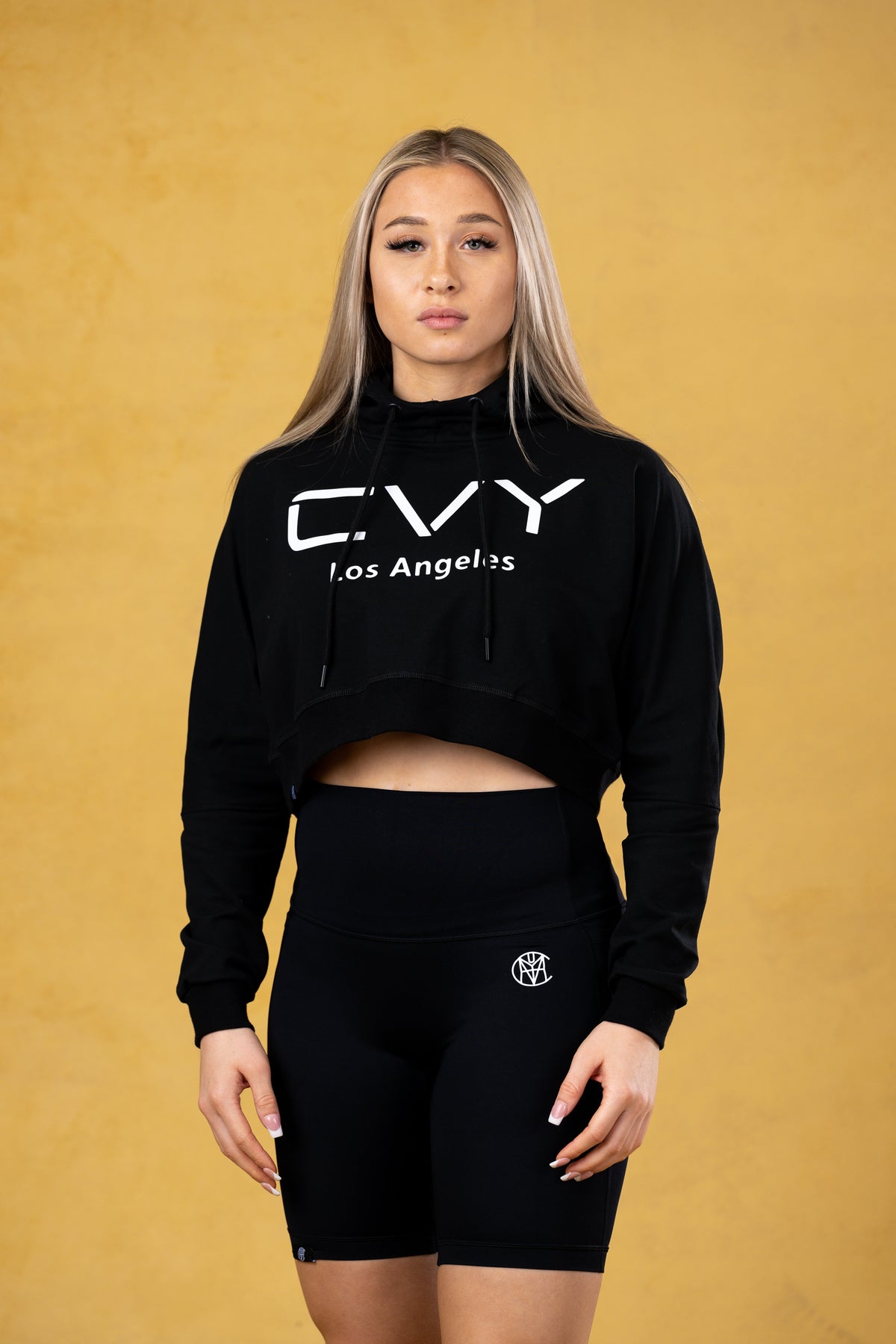 CVYLA Women Black Drop Shoulder Crop Pullover, product photo 1