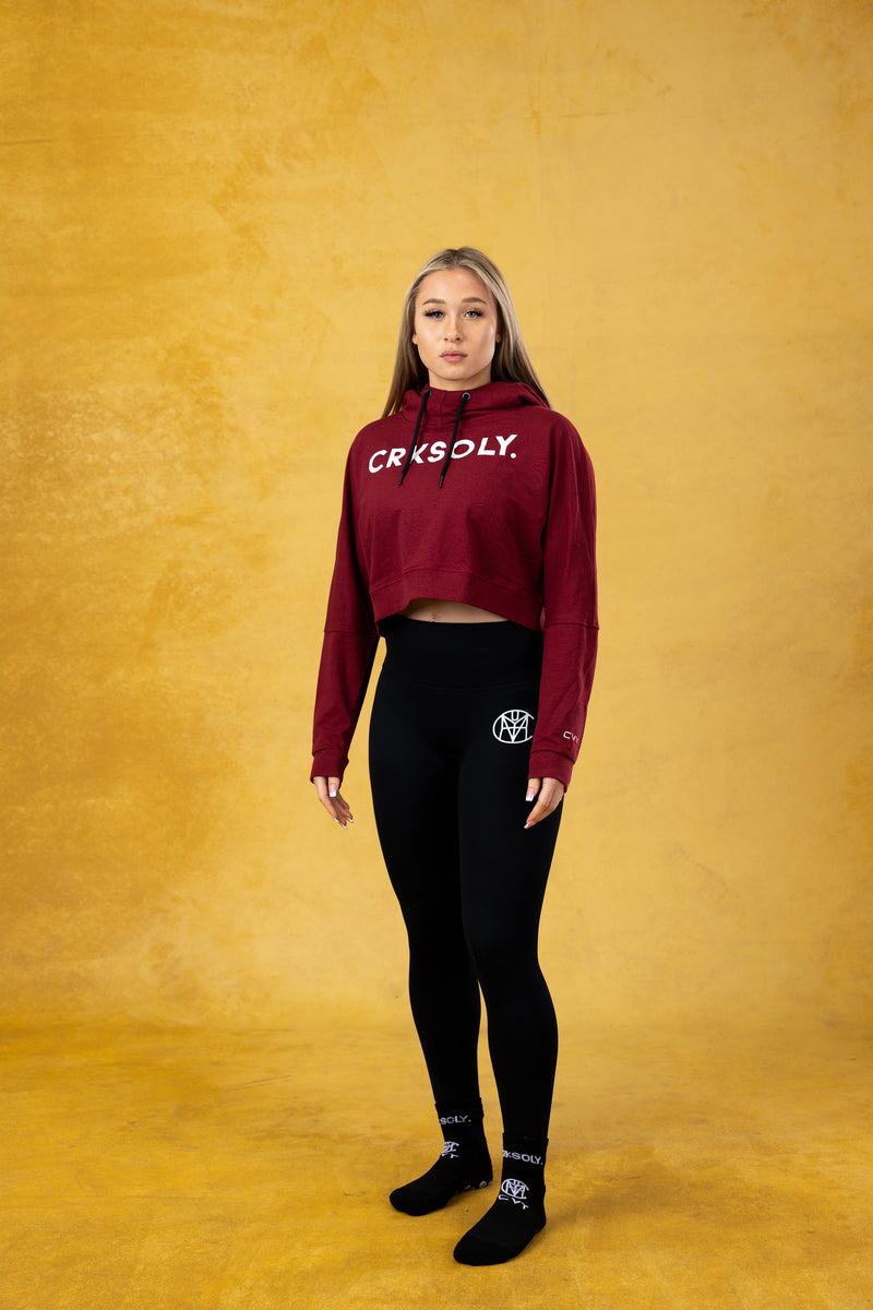 CRKSOLY. Maroon Crop-Top Hoodie