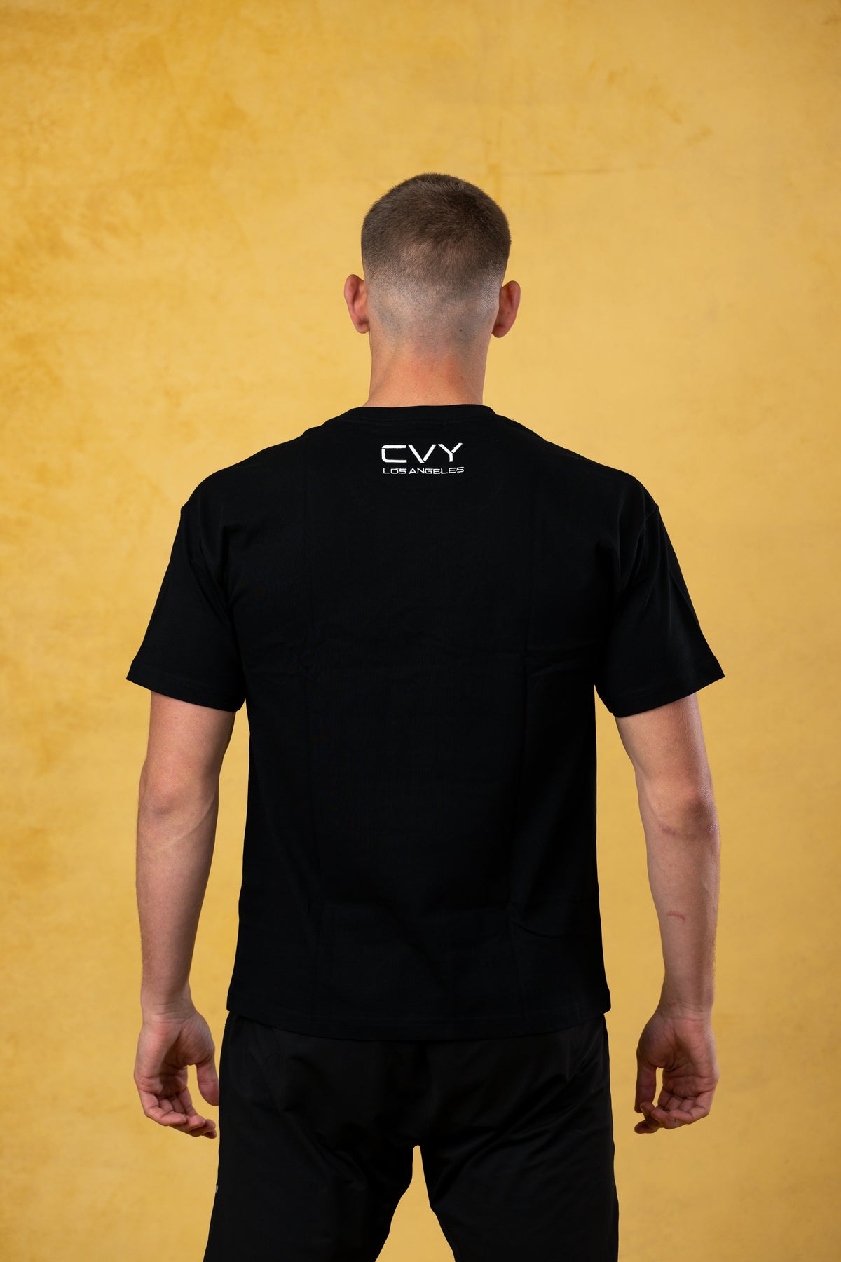 CVYLA Men Black Embroidered Tee, product photo 5
