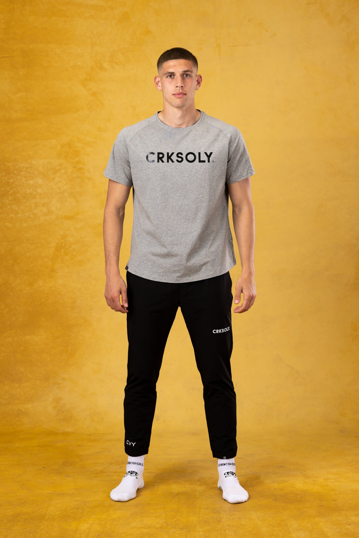 CRKSOLY. Men Gray Cotton-Elastic Tee, product photo 4